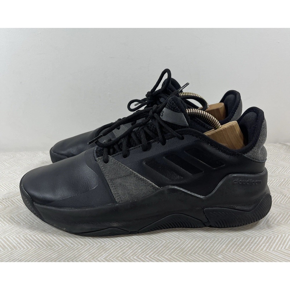 Adidas Mens 10 Streetflow Basketball Shoes Black Gray Leather Athletic Sneaker